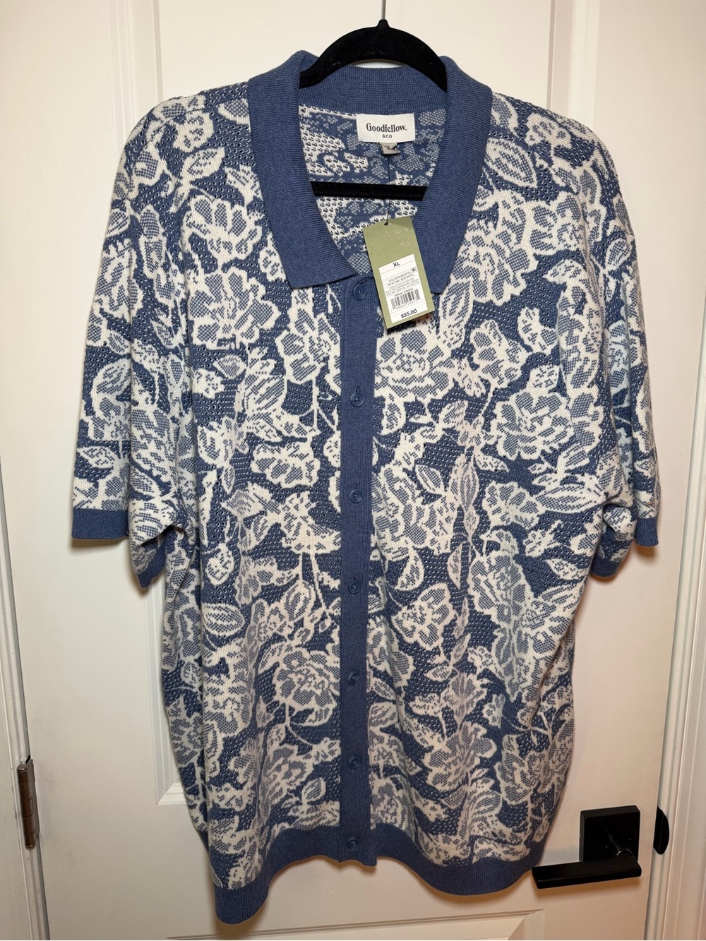 Goodfellow & Co Blue and White Floral Button-Front Knit Shirt